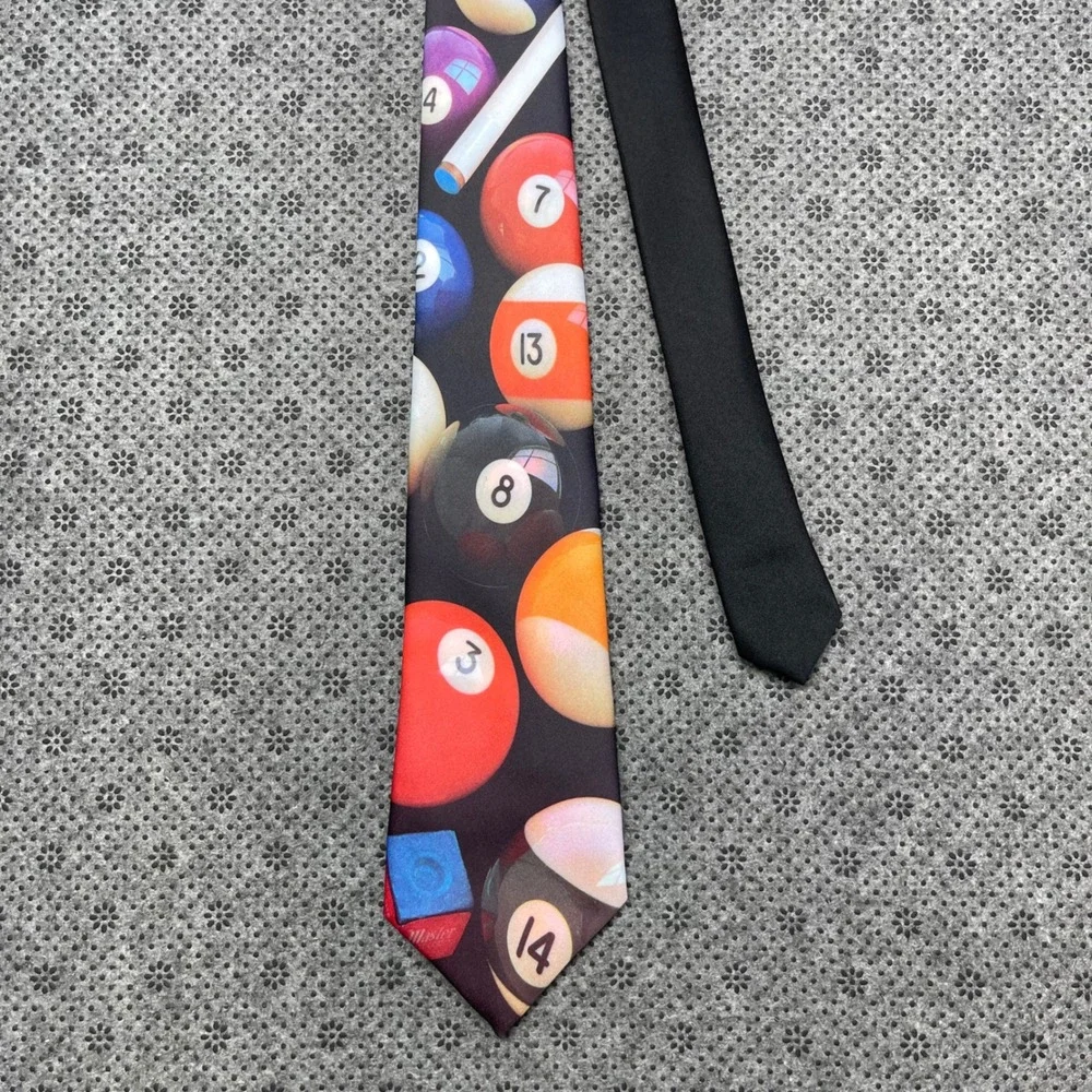 Vintage 1991 Ralph Marlin Billiards Pool Ball Graphic Print Silk Feel Tie